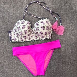 💓Victoria Secret Padded Halter Tassel & Bead Bikini Set